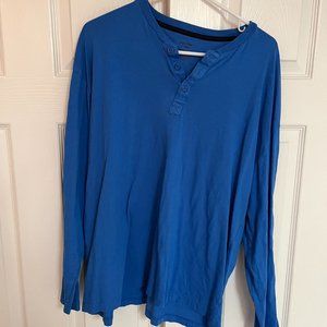 Jockey Men's Long Sleeve Button Down T-Shirt, Blue, XL